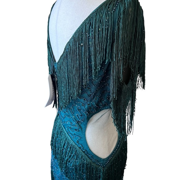 Embroidery Multi-Layered flapper style Tassel Dress in deep emerald green NWT - Picture 4 of 11